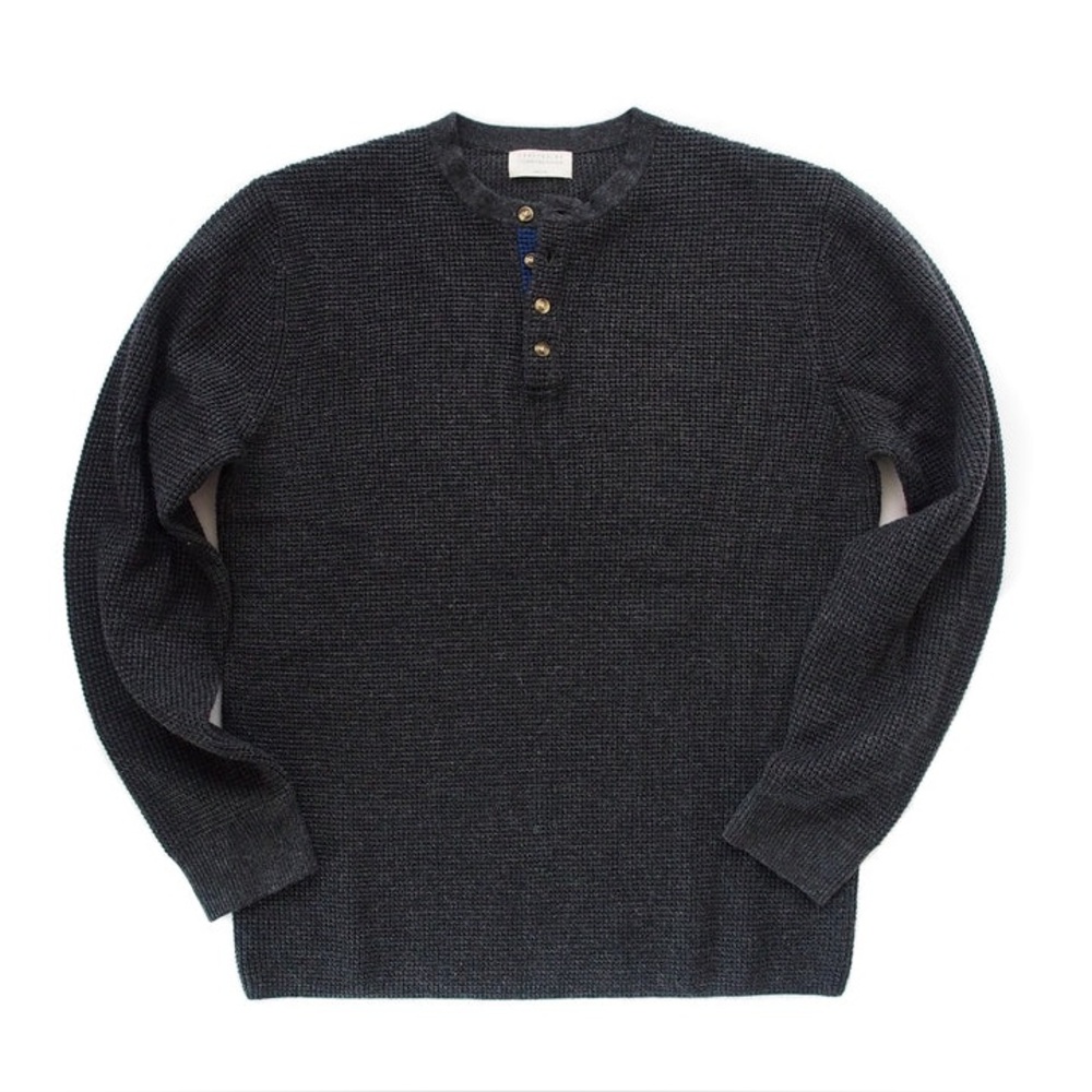NWT Candy & Caviar micro waffle Henley long sleeve charcoal grey size large